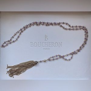 NEW LONG TASSEL PENDANT NECKLACE | IRIDESCENT LAVENDER GREY